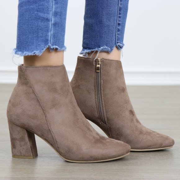 Pointy Toe Tan Vegan Suede Ankle Boots - Picture 7 of 8